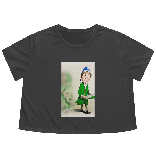 Elf with a book Flowy Cropped Tees