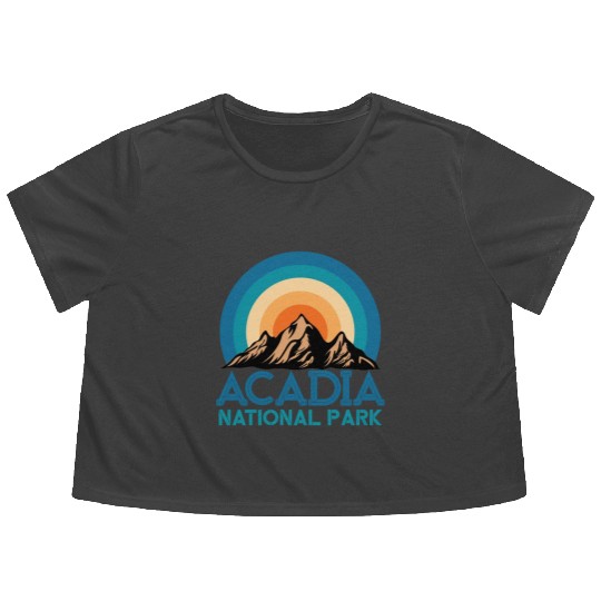 Cool Vintage Retro Acadia National Park Mountain Flowy Cropped Tees