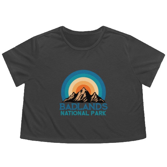 Cool Vintage Retro Badlands National Park Mountain Flowy Cropped Tees