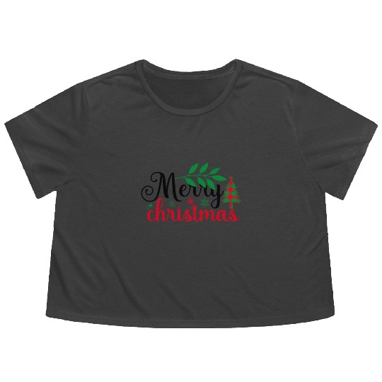 Xmas Merry Christmas Buffalo Plaid Fir Tree Flowy Cropped Tees