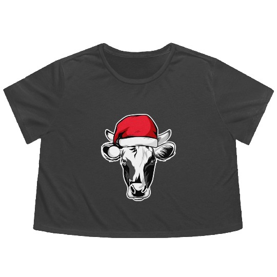 Christmas Animals Cattle Xmas Farmer Flowy Cropped Tees