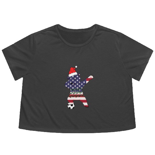 Soccer Boy Dabbing Polar Bear Christmas Hat Flowy Cropped Tees