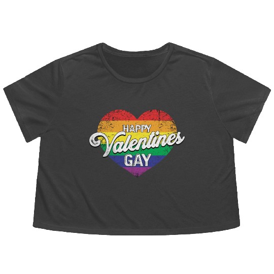 Happy Valentine Gay LGBT Pride Funny Valentine Day Flowy Cropped Tees