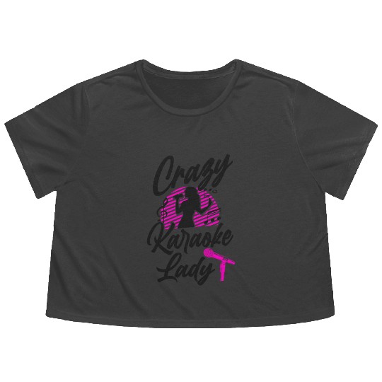 Karaoke Singer Crazy Karaoke Lady Flowy Cropped Tees