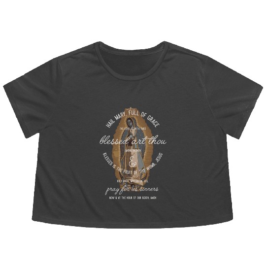 Our Lady Of Guadalupe Hail Mary Prayer Catholic Flowy Cropped Tees