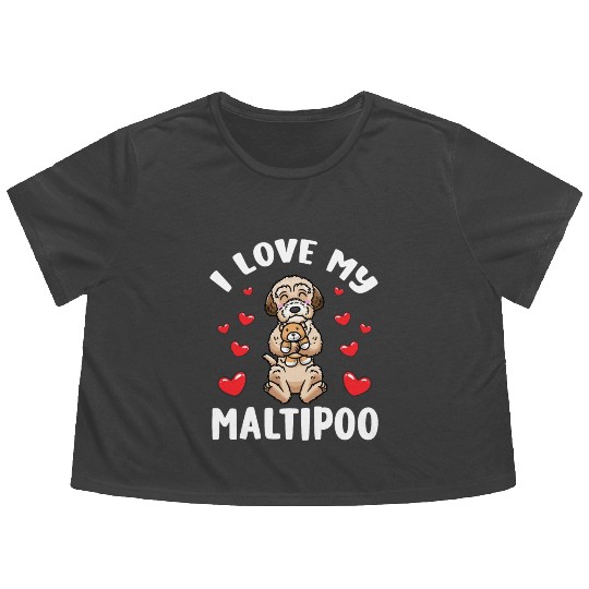 Maltipoo Dog With Stuffed Animal Flowy Cropped Tees