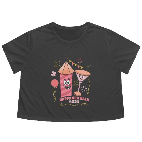 Wine Fireworks 2023 New Year Hello 2023 New Year Flowy Cropped Tees