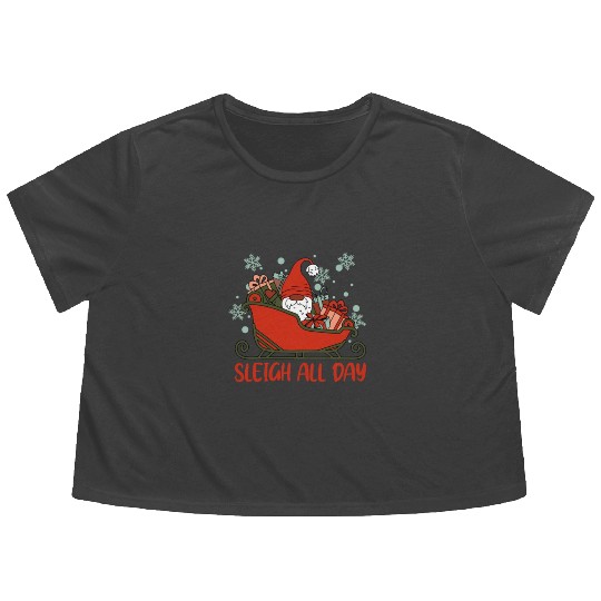 Xmas Christmas Sleigh All Day Gnome Flowy Cropped Tees