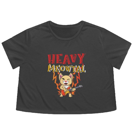 Kawaii Cat Heavy Meow Metal Music Lover Guitar Flowy Cropped Tees