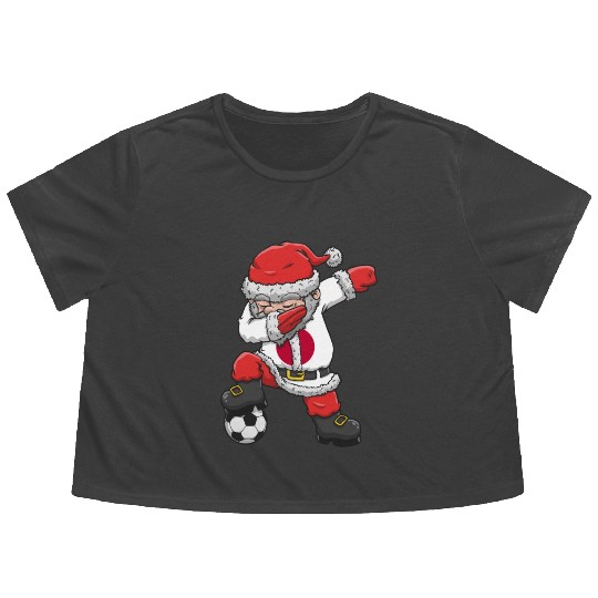 Soccer Boy Dabbing Santa Christmas Jersey Japan Flowy Cropped Tees