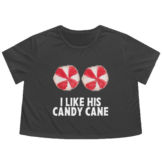 I Like His Candy Cane Funny Couples Christmas Flowy Cropped Tees