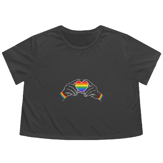 Cool LGBTQ rainbow heart saying Flowy Cropped Tees
