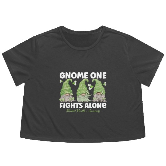 Gnome One Fights Alone Mental Health Flowy Cropped Tees