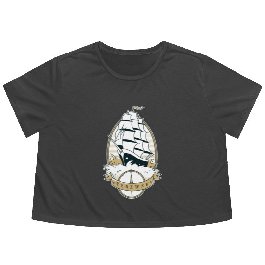 Old school ship waves sea sailing Old school ship Flowy Cropped Tees
