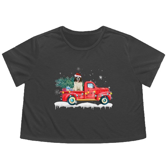 Saint Bernard Christmas Dog Santa Xmas Flowy Cropped Tees