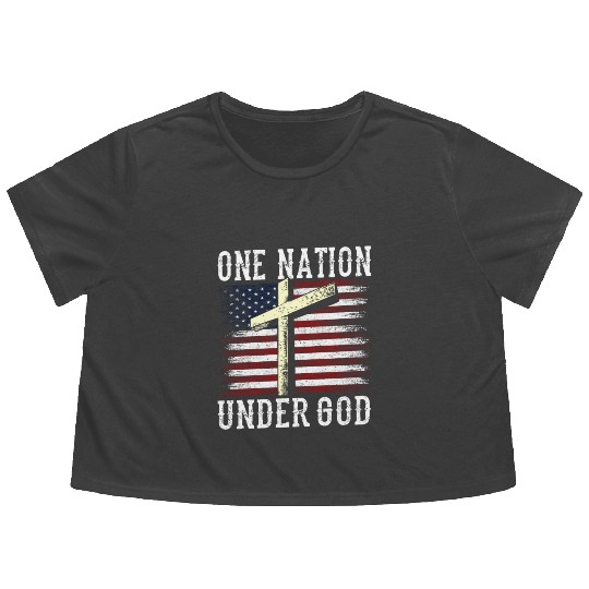 One Nation Under God America US USA American Flowy Cropped Tees