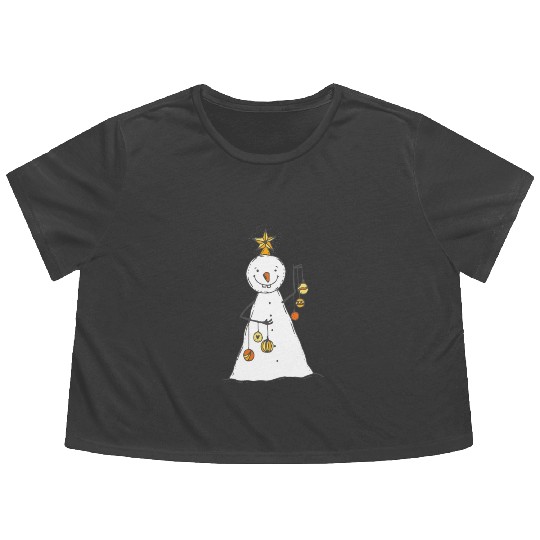 funny snowman with mustache and carrot Flowy Cropped Tees