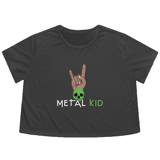 Rock Sign Rock Hand Metal Kid Music Lover Skeleton Flowy Cropped Tees