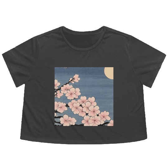 Ukiyo-e Sakura, Japanese Print Flowy Cropped Tees