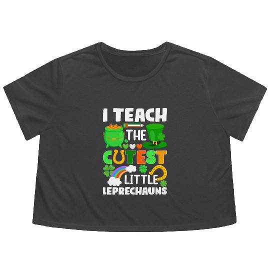 St. Patricks Day Teacher Cutest Little Leprechauns Flowy Cropped Tees