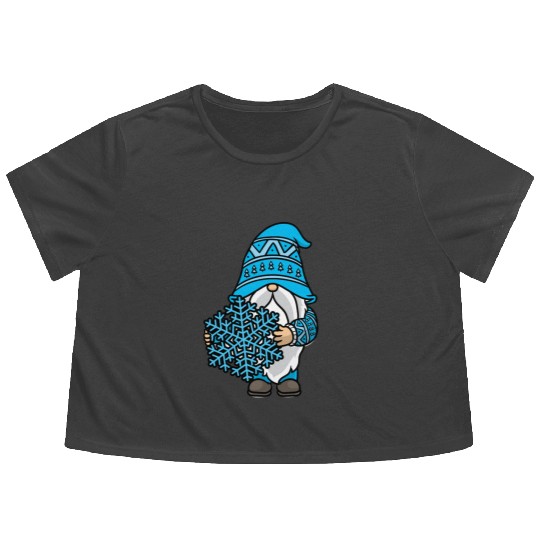 Blue Christmas Gnome Snowflake Winter Xmas Santa Flowy Cropped Tees