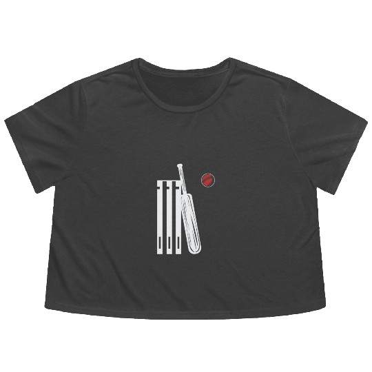 Cricket Wicket Bat and Ball Flowy Cropped Tees