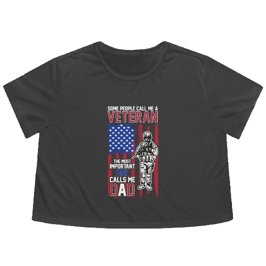 USA Flag US Veteran Dad Grandpa Gift Ideas Flowy Cropped Tees