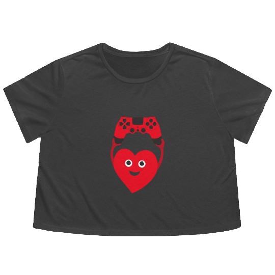 gamer heart valentines day Flowy Cropped Tees