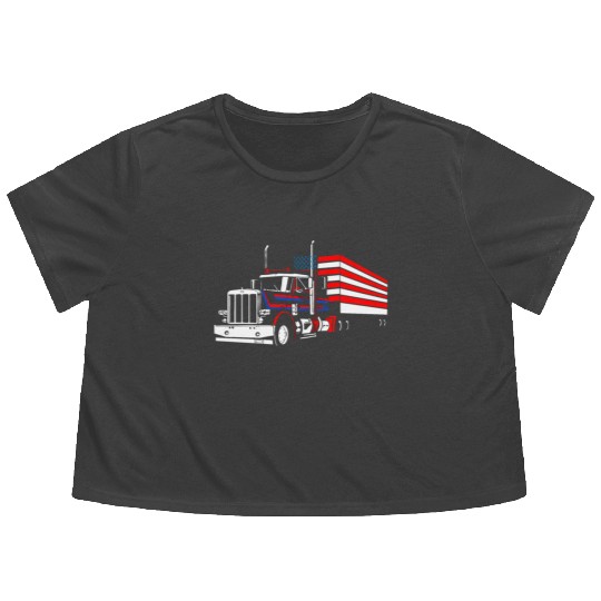 Truck Driver US FLAG, Truck, Trucker Dad Flowy Cropped Tees