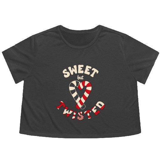 Sweet but twisted candy canes pun Flowy Cropped Tees