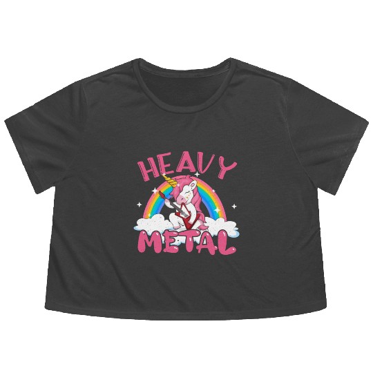 Guitarist Unicorn Rainbow Metal Music Heavy Rock Flowy Cropped Tees