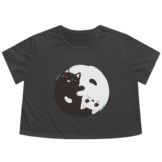 ying yang cat Flowy Cropped Tees
