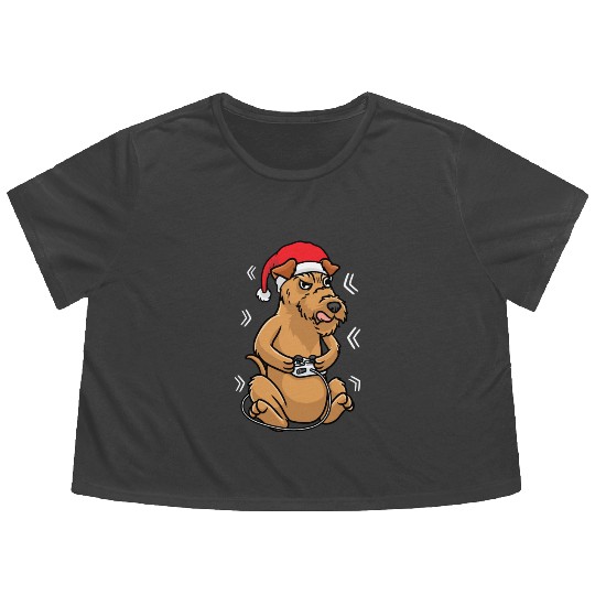 Christmas Irish Terrier Dog Video Game Gamer Flowy Cropped Tees