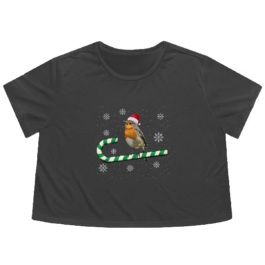 Robin Bird Watching Redbreast Birding Christmas Flowy Cropped Tees