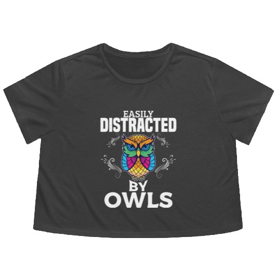 Easily Distracted By Owl Funny Lover Men Women Kid Flowy Cropped Tees