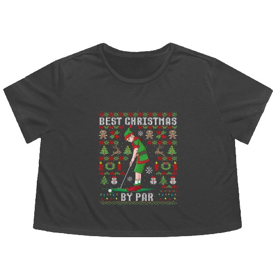 Golf Elf Pun Golfer Ugly Christmas Golfing Flowy Cropped Tees