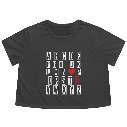 ABC Alphabet I Love You English Teacher Valentine Flowy Cropped Tees