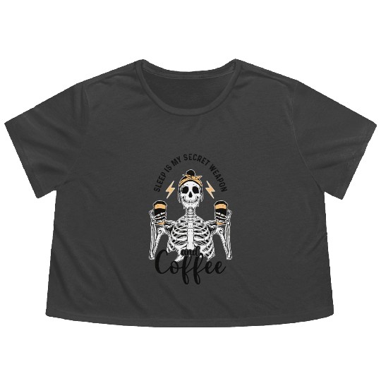 Skeleton Drink Tired Mom needs Coffee Flowy Cropped Tees