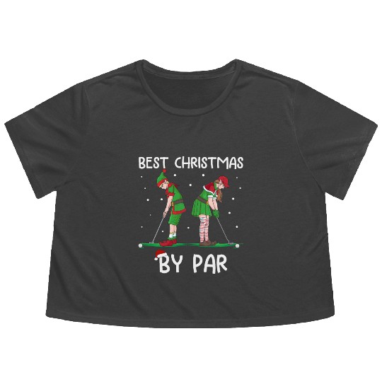 Golf Elf Pun Golfer Christmas Golfing Flowy Cropped Tees