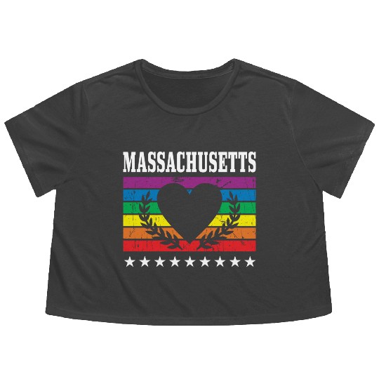 Massachusetts Pride Flag Pride Month LGBTQ Flag Flowy Cropped Tees