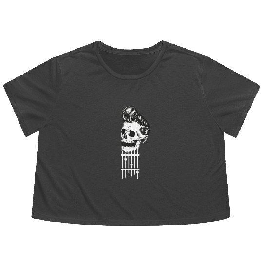 Rock N Roll Skeleton Head -Sweet Rock On Guitar Flowy Cropped Tees