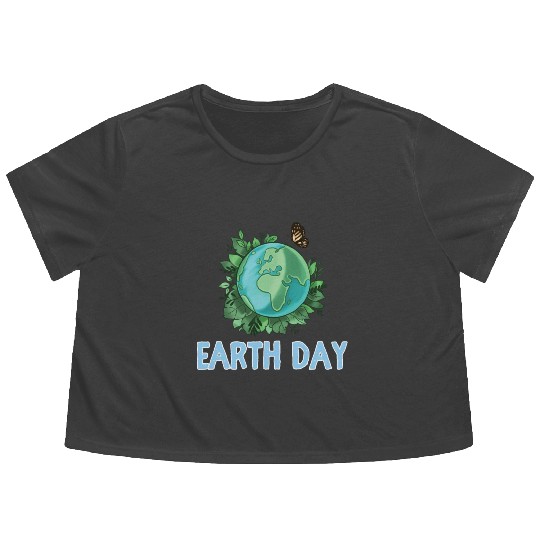 Earth Day Gift Globe Plants Butterfly Save the Flowy Cropped Tees