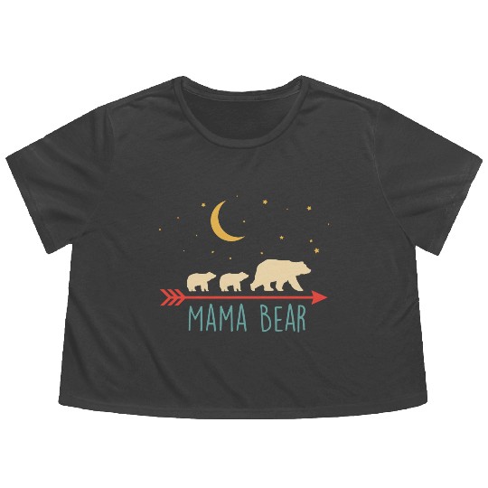 Retro Mama Bear With 2 Cubs Flowy Cropped Tees