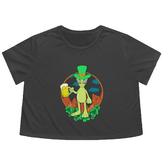 St Patrick's Day Drinking Alien Flowy Cropped Tees