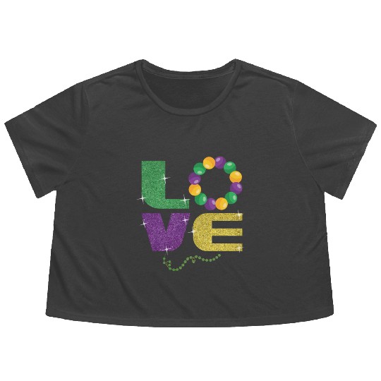 Love New Orleans Festival Parade Beads Mardi Gras Flowy Cropped Tees