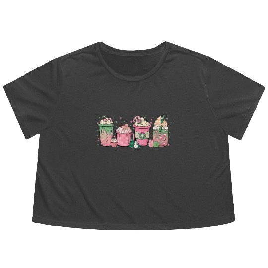 Hot Chocolate Cup Peppermint Mocha Flowy Cropped Tees