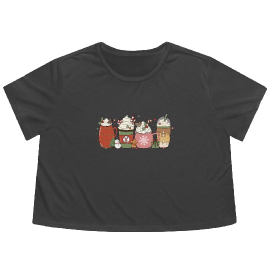 Hot Chocolate Cup Peppermint Mocha Flowy Cropped Tees