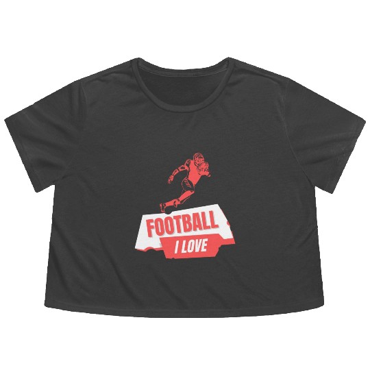 I Love Football Game Day Flowy Cropped Tees, Football Flowy Cropped Tees