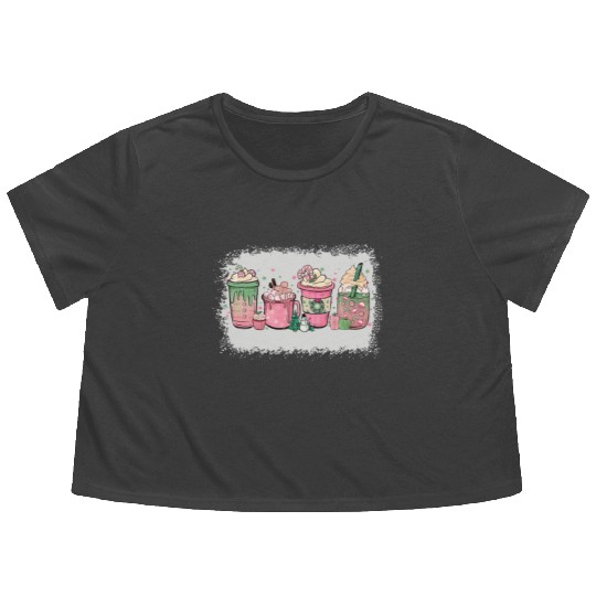 Hot Chocolate Cup Peppermint Mocha Flowy Cropped Tees