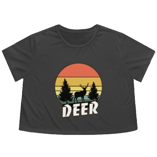 Deer funny sunset sunrise summer Gifts Flowy Cropped Tees